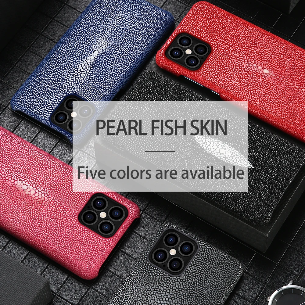 Genuine Stingray Leather Phone Case For Iphone 13 12 Pro Max 12 Max 11 Pro Max Se 2020 X Xr Xs Max 8 7 Plus 6 6s Luxury Cover