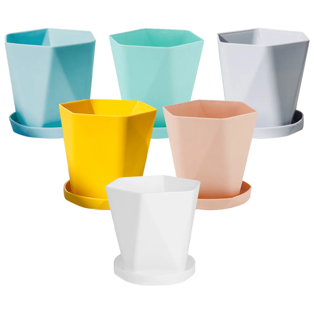 

6 Pcs Flowerpot Pots With Trays Garden Small Indoor Nursery Multipurpose Planting Plastic Container Delicate Flowerpots