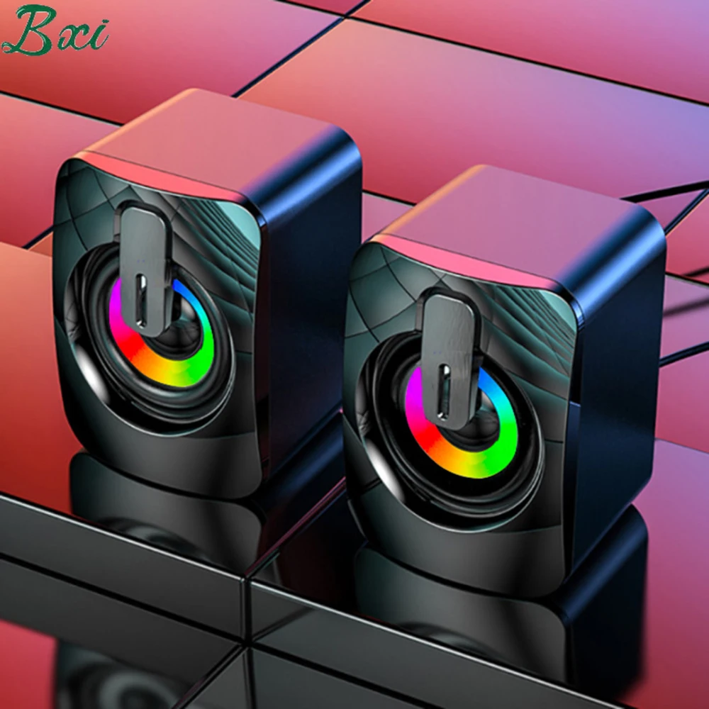 

Computer bass Speaker PC Sound Box Microphone Stereo HIFI USB Cable with LED Light for Desktop Computer