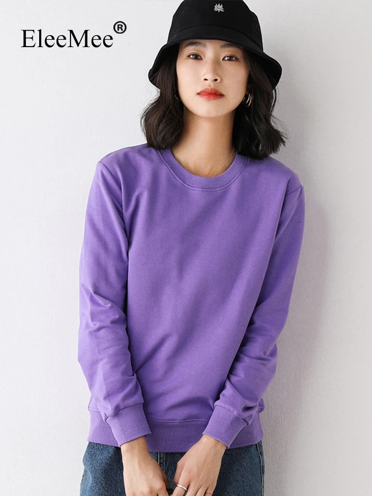 

EleeMee Size M-5XL Hoodies For Women Solid Color Long Sleeve 2022 Autumn Sweatshirt Casual Female Sweater Daily Fashion Top