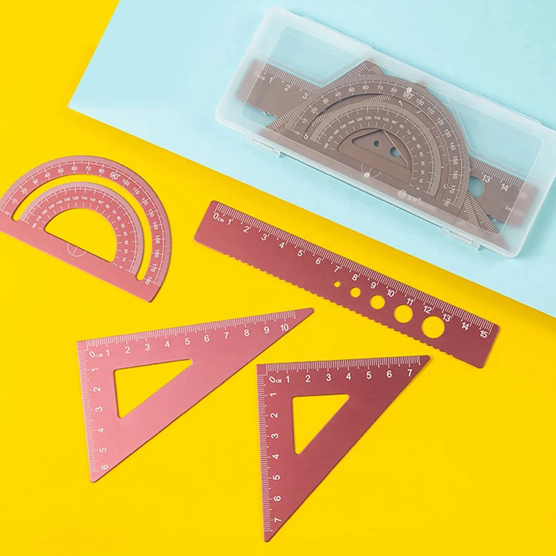 

4PCS/Set Drawing Measurement Ruler Aluminum Alloy Geometry TriangleRuler Straightedge Protractor A Variety Of Rulers