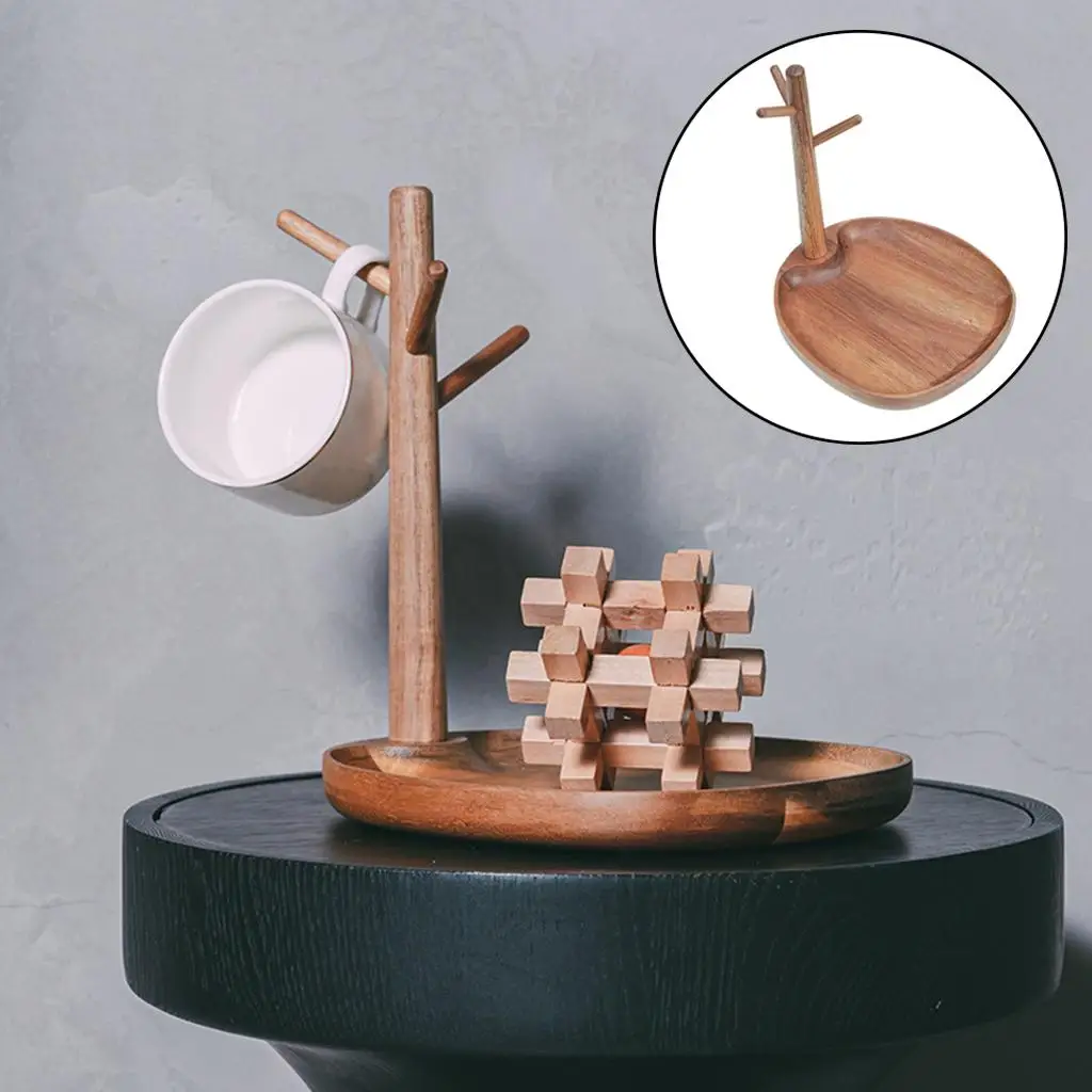 

Wood Jewelry Tray Trinket Necklace Holder Hanger Hook Watch Bangle Organizer