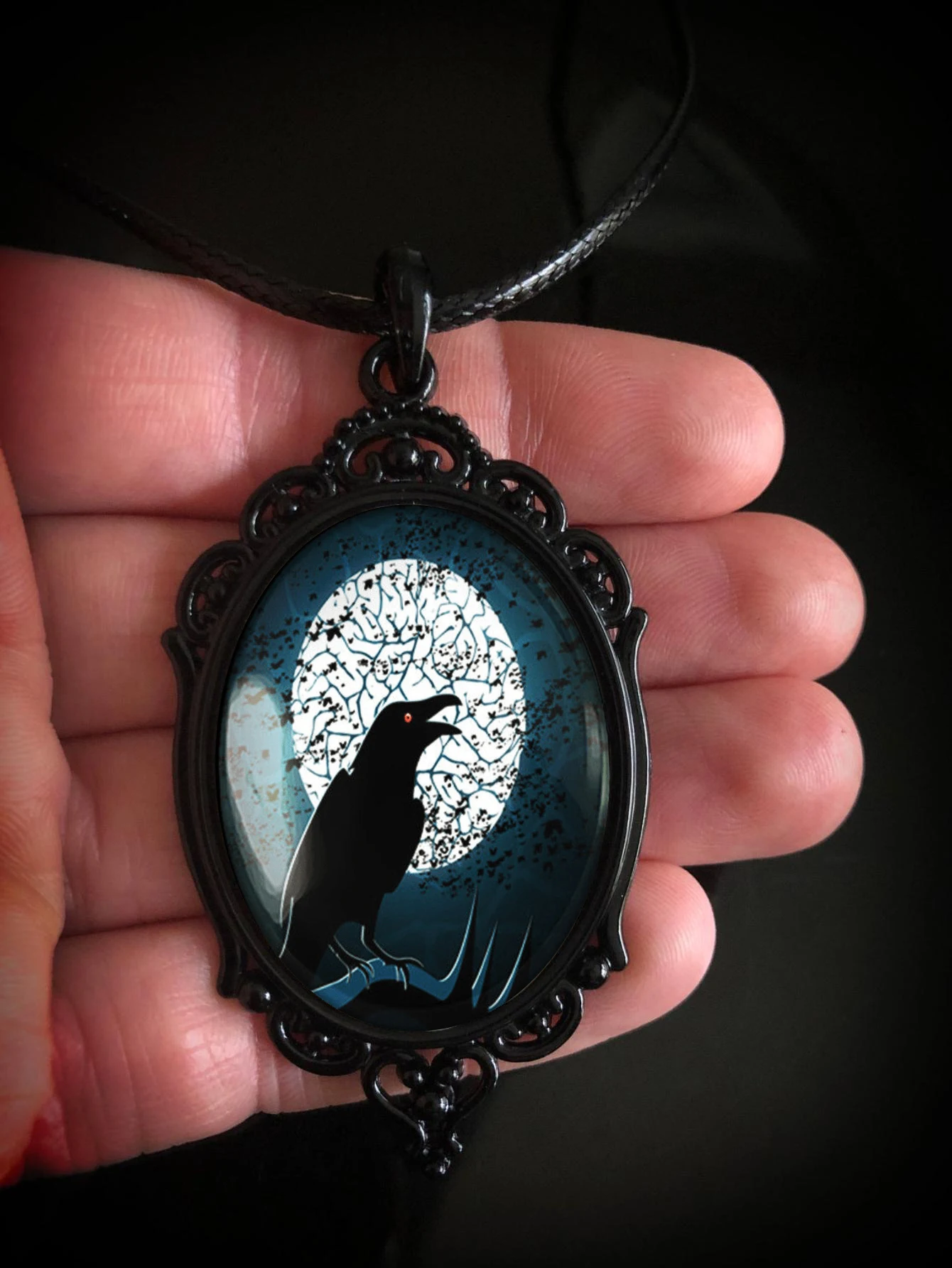 Ворон Nevermore Готическая ворона Хэллоуин ужас Ювелирные изделия стеклянная