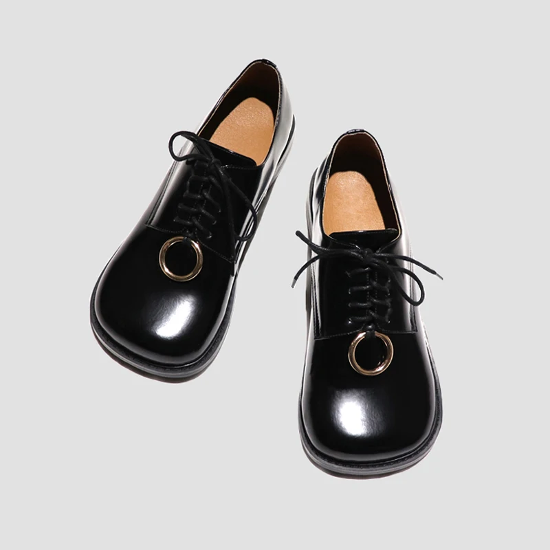 

Big Size 33-41 Young Girls Japanese Style Retro Round Toe Modern Flatforms Women Comfort Lace-up Low Heel Oxfords 9.5