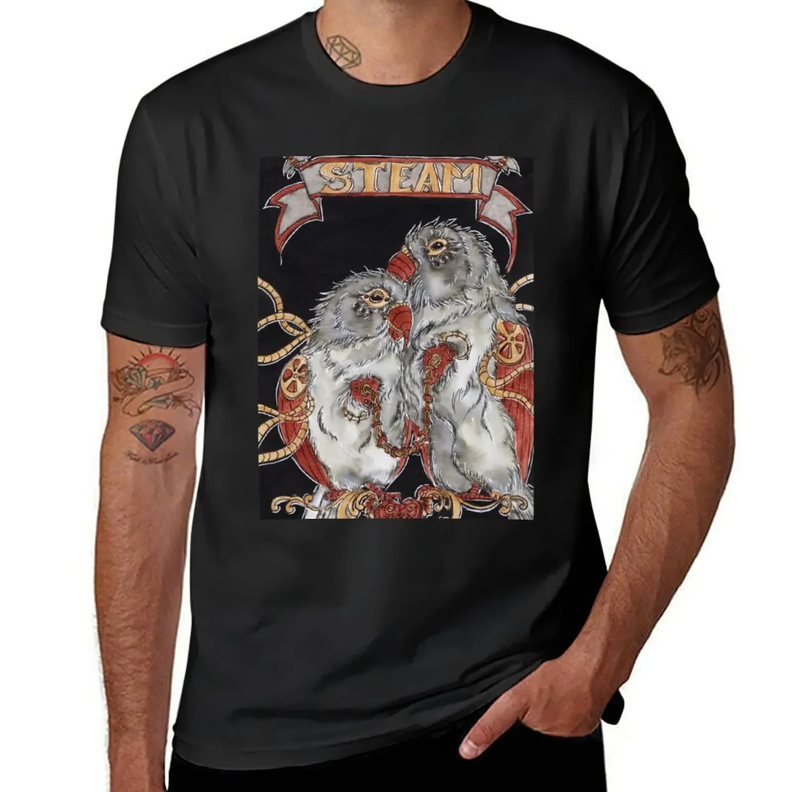 Футболка с попугаями в стиле стимпанк (Таро для влюбленных) рубашка тяжелом весе