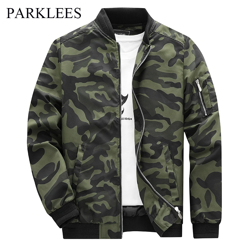 

Parklees Men Camouflage Bomber Jacket 2022 Autumn New Casual Softshell Flight Coat Zipper Pocket Military Lightweight Sportswear