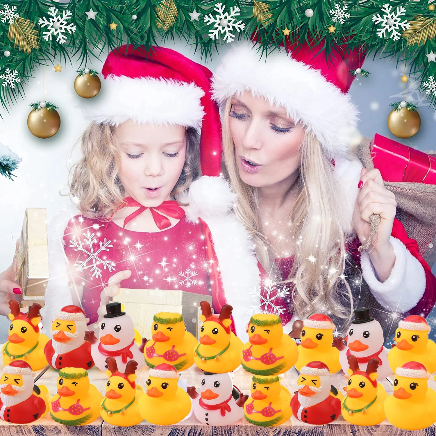 5 упаковок детских рождественских резиновых уток 2-дюймовые Игрушки для ванны
