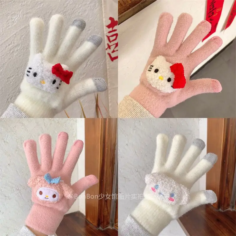 

Hello Kitty Kawaii Sanrio Kuromi My Melody Cartoon Anime Girl Heart Fleece Finger Gloves Touch Screen Play Mobile Phone Gloves