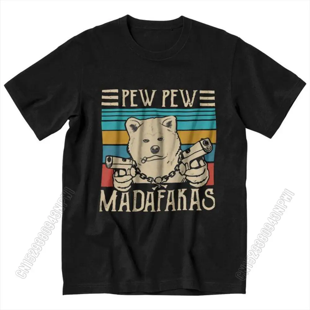 Akita Inu Pew Pew Madafakas Tshirt For Men Short Sleeves T Shirt Japanese Dog T-Shirts Slim Fit Soft Cotton Tee Tops Gift