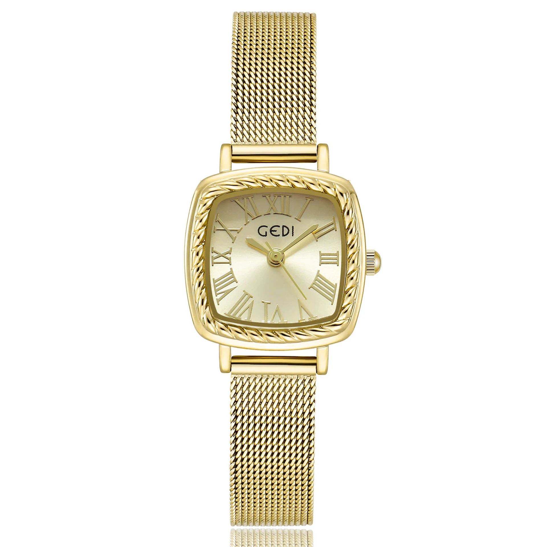 

Women Small Quartz Watch Square 20mm Case Orologio with Roman Numeral Number Dial Luxury Gold Clock Ladies Vintage Wristwatch