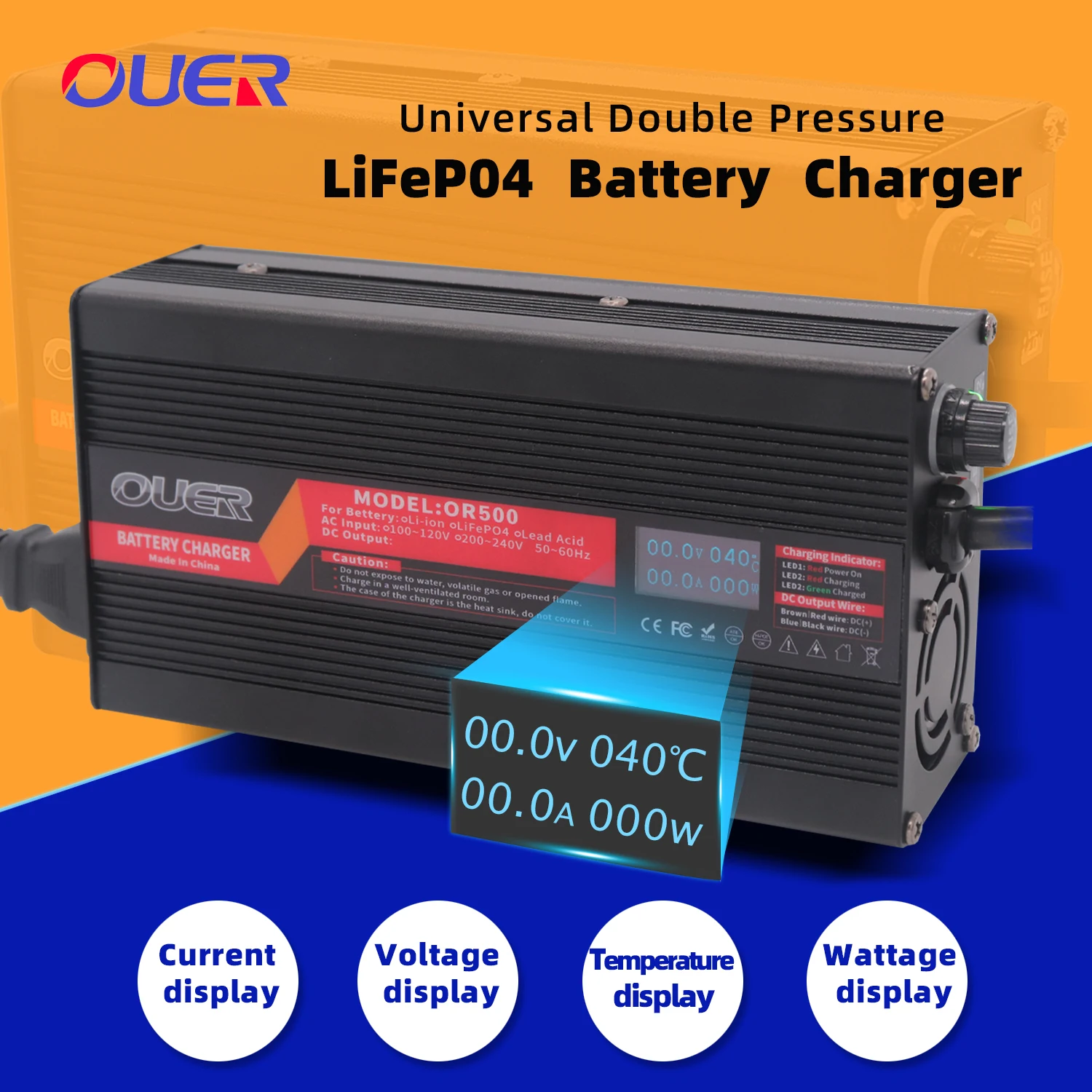 

Зарядное устройство для LiFePO4 с цифровым дисплеем, быстрая зарядка, 58,4 в, 8 А, для аккумуляторов LiFePO4 16S, 48 В, 51,2 в