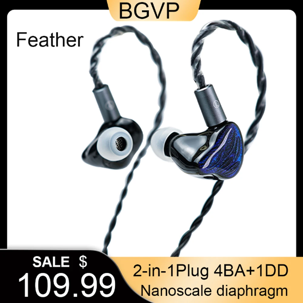 BGVP Feather Новые Hi-Fi наушники 4BA + 1DD Armature Hybrid Driver Наушники IEM 10 мм Двухкамерная