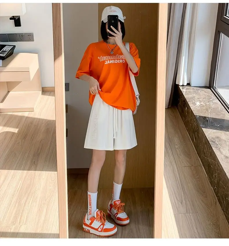 Korean Letter Print Fashion Shorts Women High Waist Preppy Style Sweatpants Shorts Harajuku Casual All Match Summer Shorts 2023