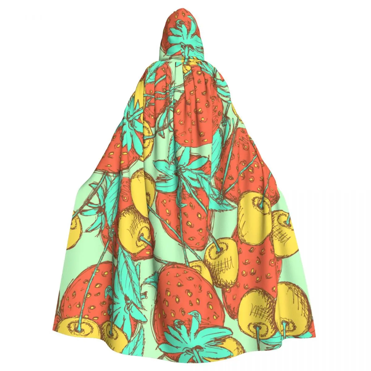 

Vintage Cherry And Strawberry Hooded Cloak Polyester Unisex Witch Cape Costume Accessory