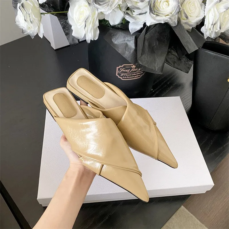 

Мюли женские с острым носком, повседневные шлепанцы, роскошная модная обувь, плоская подошва, гладиаторы, 2023