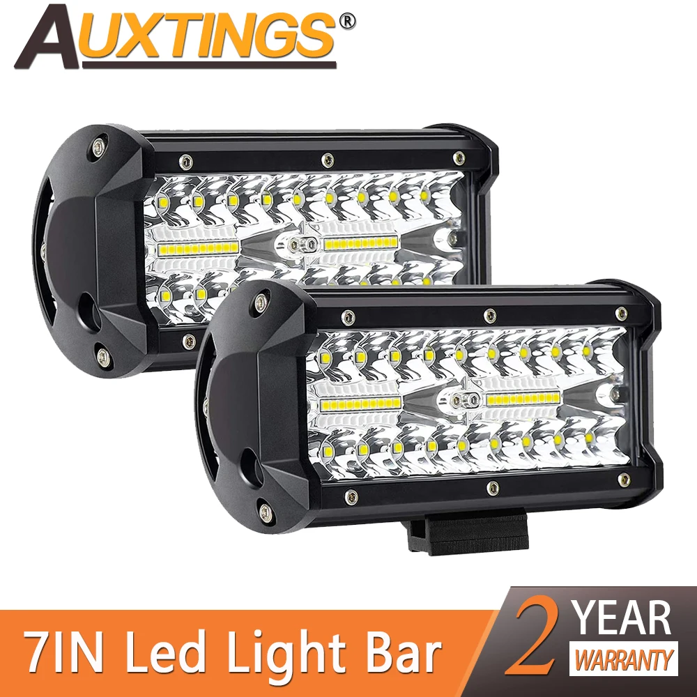 

Auxtings One Pair 8D Tri Row Led Light Bar Combo 7inch 120W 12V 24V Offroad Led work light for Pickup Truck Jeep Boat UTV 4x4