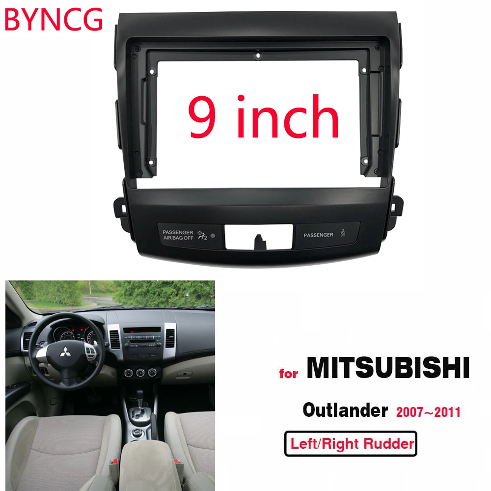 

BYNCG 2Din 9 Inch Car Radio Installation DVD GPS Mp5 Plastic Fascia Panel Frame for Mitsubishi Outlande 2008-2011 Dash Mount Kit