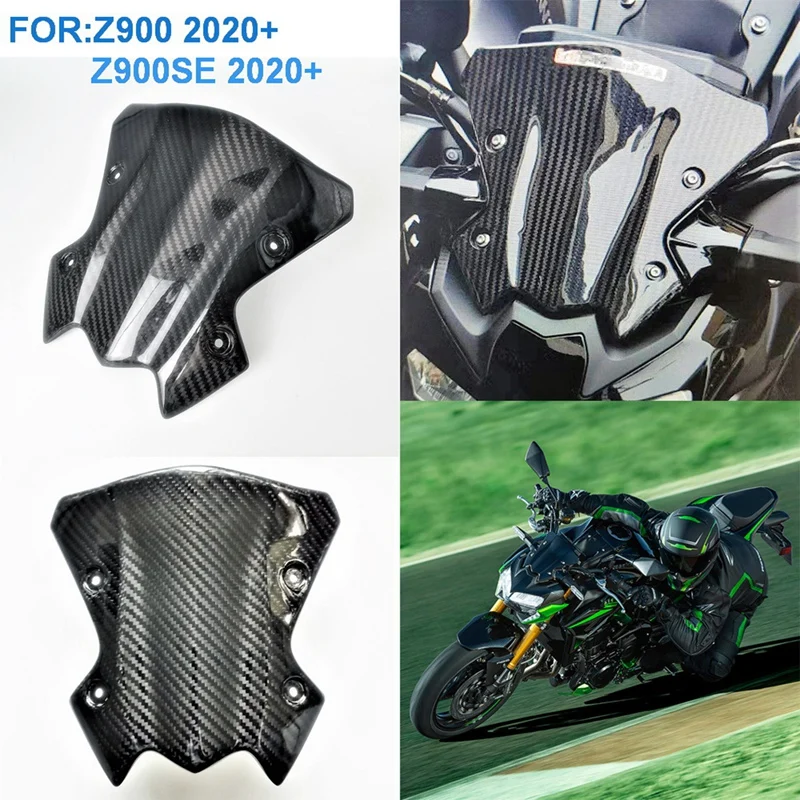 Real Carbon Fiber Motorcycle Windshield Windscreen Double Bubble For Kawasaki Z900 Z900SE 2020 2021 2022
