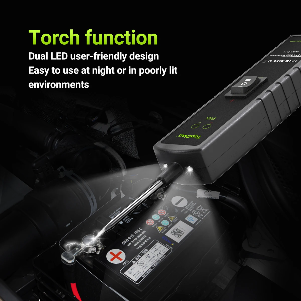 Фото НОВЫЙ Тестер электрических цепей автомобиля TopDiag P55 с LED-дисплеем, инструмент для проверки короткого замыкания и разрядки №5