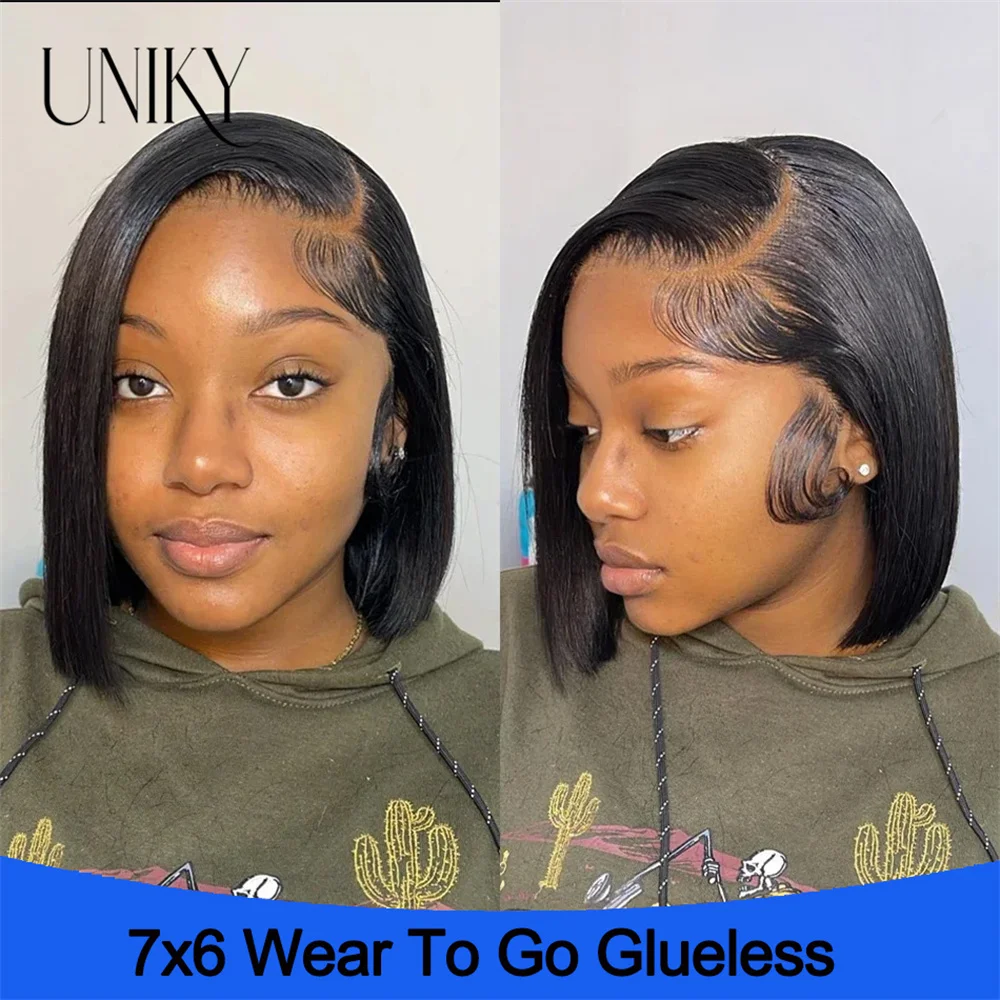 Парик без клея Wear Go 10 12 дюймов прямой парик 7x6 HD на сетке спереди искусственный 6x4