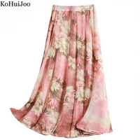 kohuijoo printed chiffon a line skirt female 2022 summer high waist thin beach pleated skirt bohemia long skirts elegant