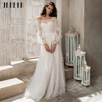 jeheth off the shoulder boho dot tulle wedding dress beach lace puffy sleeves a line bridal gown women vestidos de novia %d9%81%d8%b3%d8%aa%d8%a7%d9%86