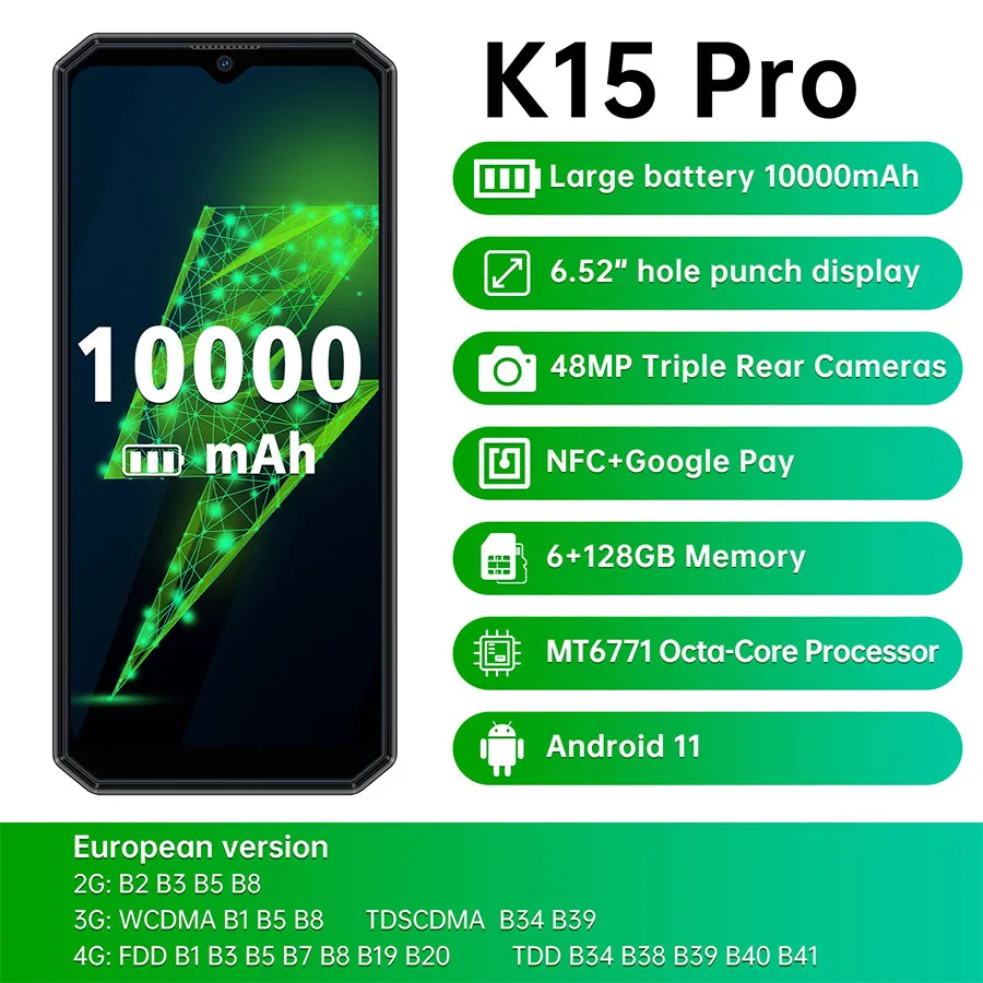 Смартфон Oukitel K15 Pro 10000 мАч 6 ГБ + 128 камера 12 МП 52 дюйма FHD |