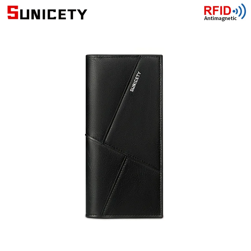 Multi-Functional Anti-Theft Swiping Soft Leather Wallet Long Ultra-Thin Stitching Two-Fold Men's Wallet