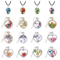 2022 new color tree dried flower butterfly landscape pendant necklace handmade glass jewelry wholesale personality small pendant