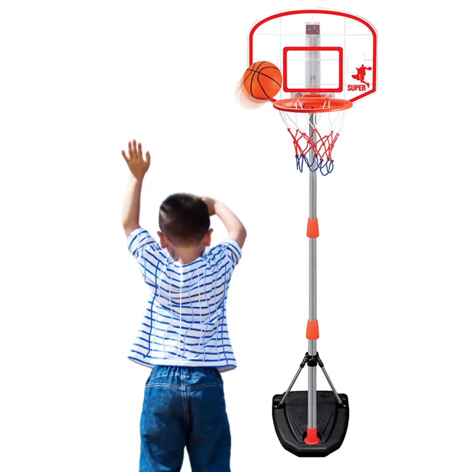 

Kids Basketball Hoop And Height Adjustable Electronic Scoring Rack with Net Ball