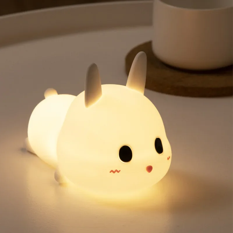 

Силиконовый светодиодный ночник в виде кролика, Индукционная лампа для зарядки с дистанционным управлением, цветная атмосферная лампа для детей, подарок для детей