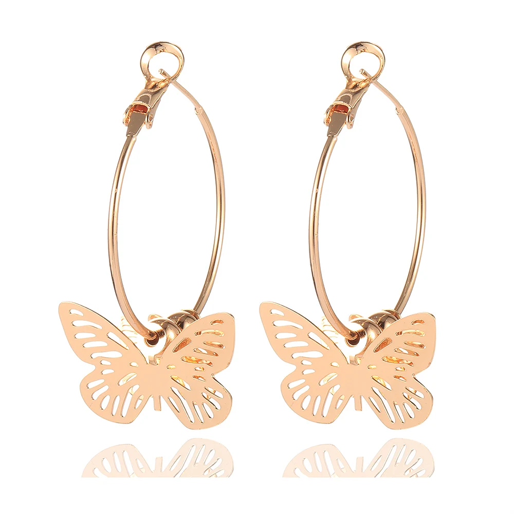 

Fashion Hoop Earrings For Women Girls 585 Rose Gold Color Butterfly Charm Earrings Vintage Jewelry Birthday Party Gifts HGE374