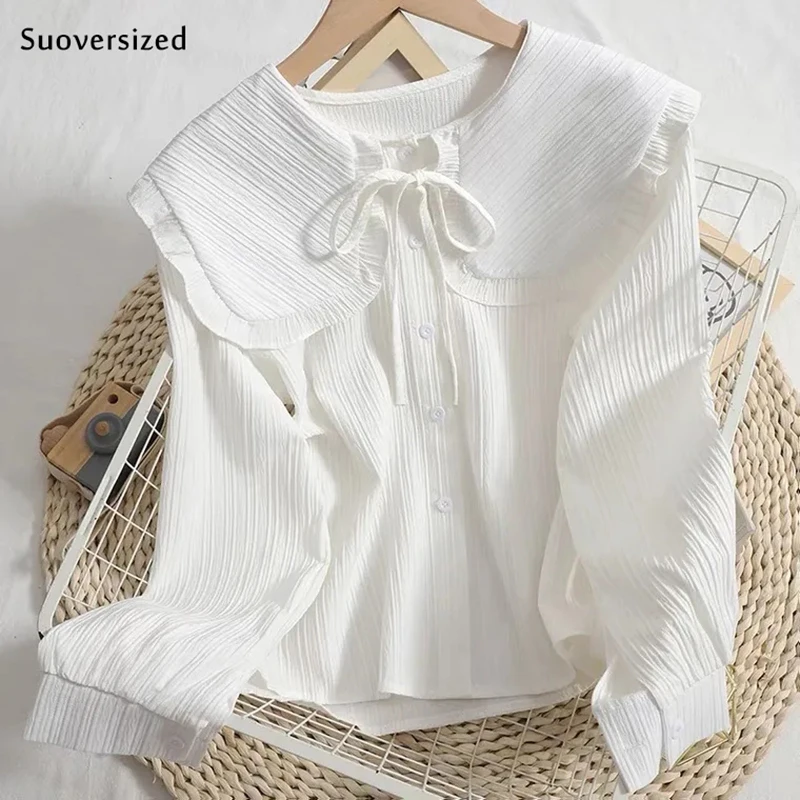 

Casual Kawaii Ruffled Full Sleeve Women's Solid Blouses blusas mujer de moda 2022 top mujer vetement femme ropa mujer roupas fem