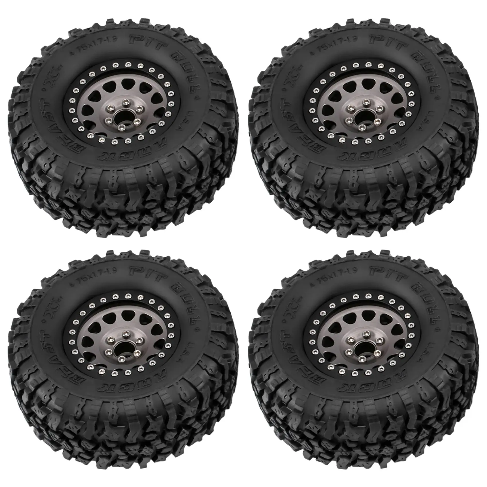 

4PCS Metal 2.2 Beadlock Wheel Rim Tires Set for 1/10 RC Crawler Car Traxxas TRX4 TRX6 Axial SCX10 RR10 Parts,Titanium