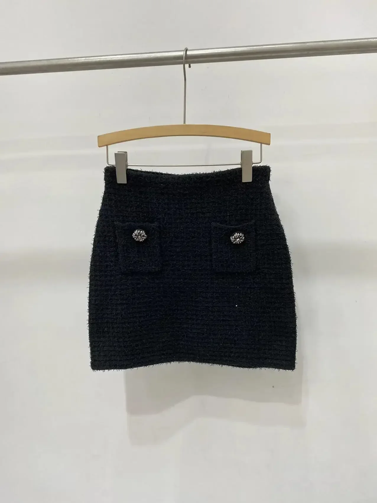 sp2024 осень и зима Xiaoxiangfeng двубортная пряжка с ромбовидной пряжкой блестками