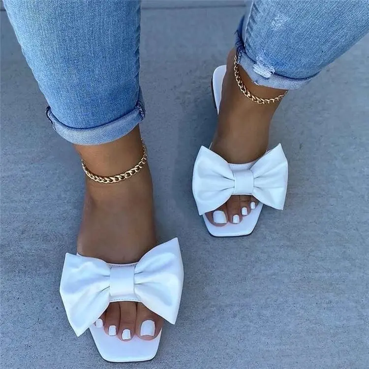 

New Suede Flat heel flat bottomed one line bow tie solid color casual women's sandals slippers