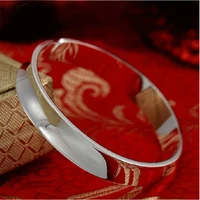 fashion 925 stamp silver color woman lucky cuff bracelet polishing adjustable charm bangle girls wedding jewelry gifts