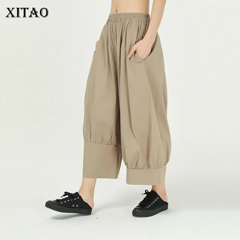 

XITAO/широкие брюки с эластичной резинкой на талии, с карманами, в стиле богини веера, плиссированные, в этническом стиле, 2022 г., Осенние, одното...