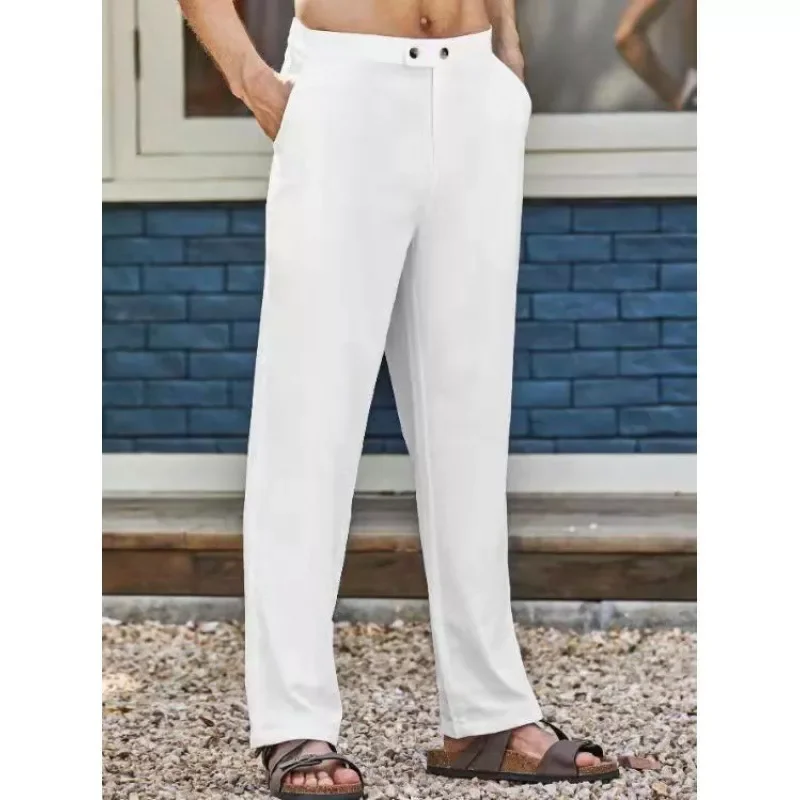 

2022New New Men's Breathable Straight Linen Pants Male Casual Solid Color Cotton Linen Trousers White Pants M-3XL