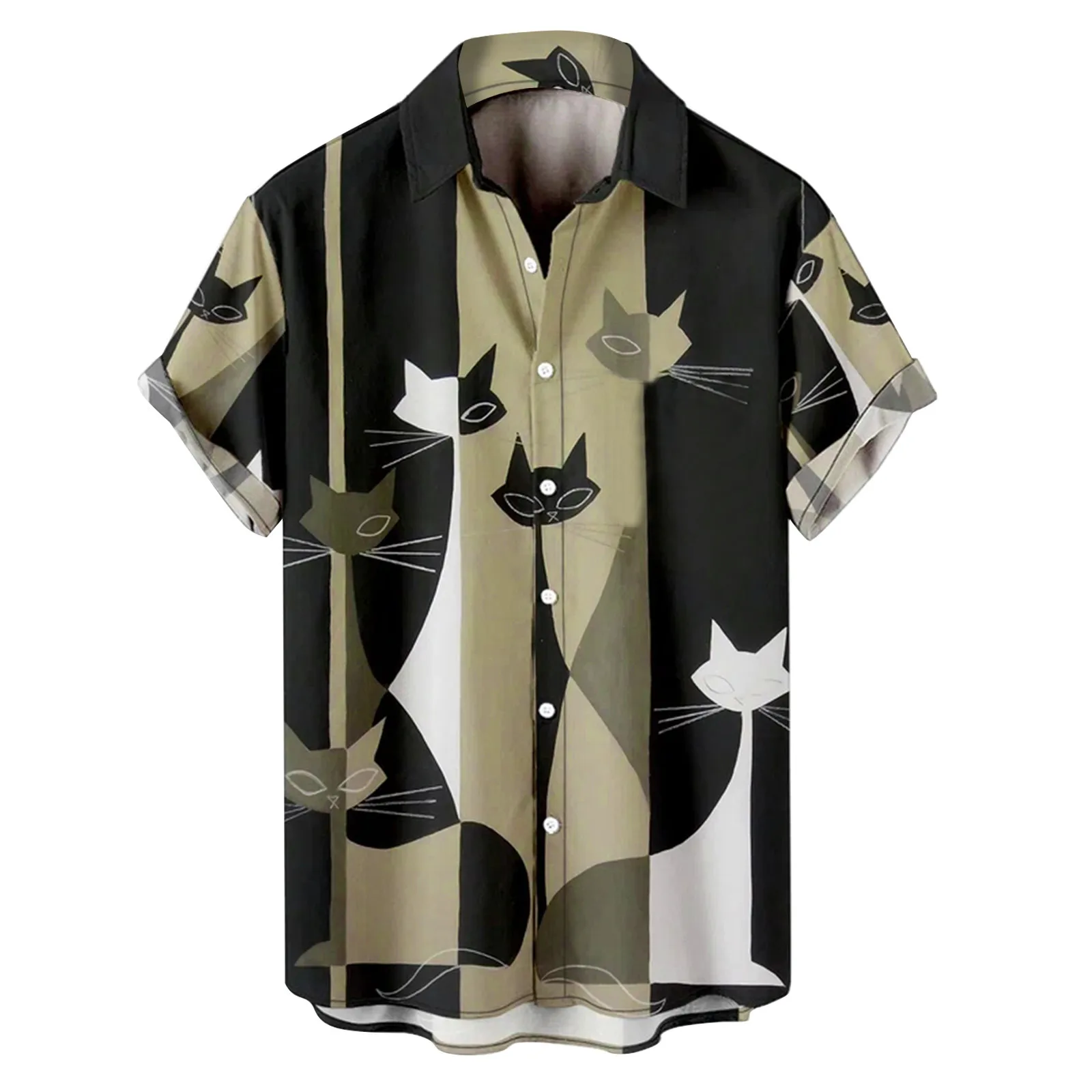 

Mens 3D Digital Printing Buckle Lapel Blouse Fashion And Leisure Short Sleeve Shirt Top Men Clothing Breathable Tee Shirt Homme