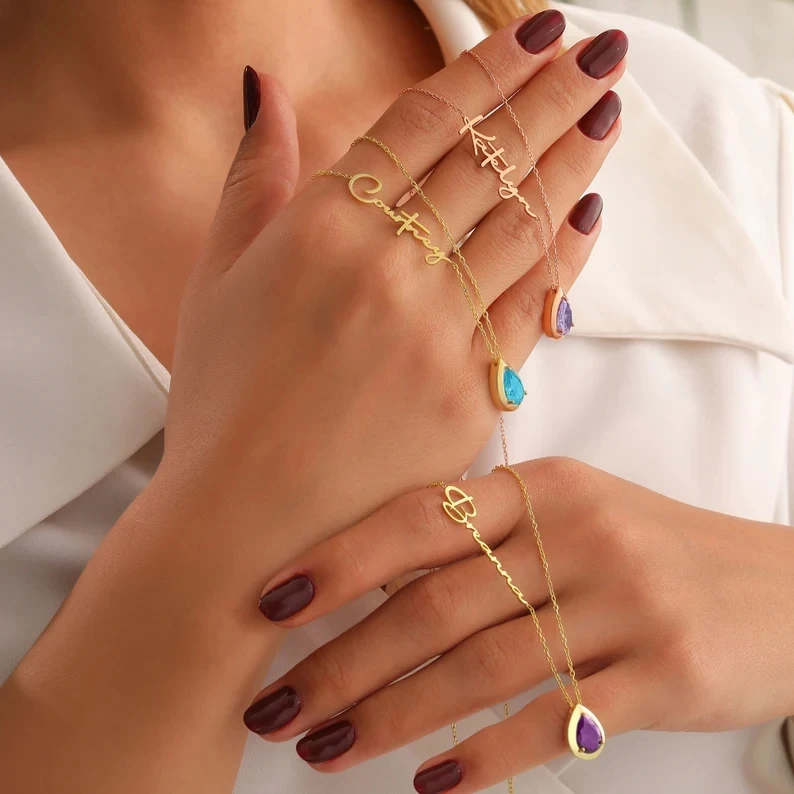 Индивидуальный кулон из нержавеющей стали с двумя именами и камнем по месяцу