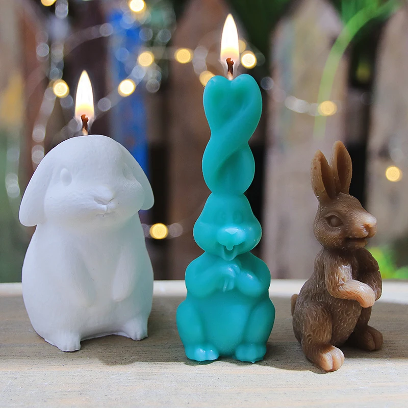 

Easter Rabbit Silicone Mold 3D Bunny Scented Candle Mould for Wax Aromatherapy Making DIY Animal Plaster Resin Mold Home Decor