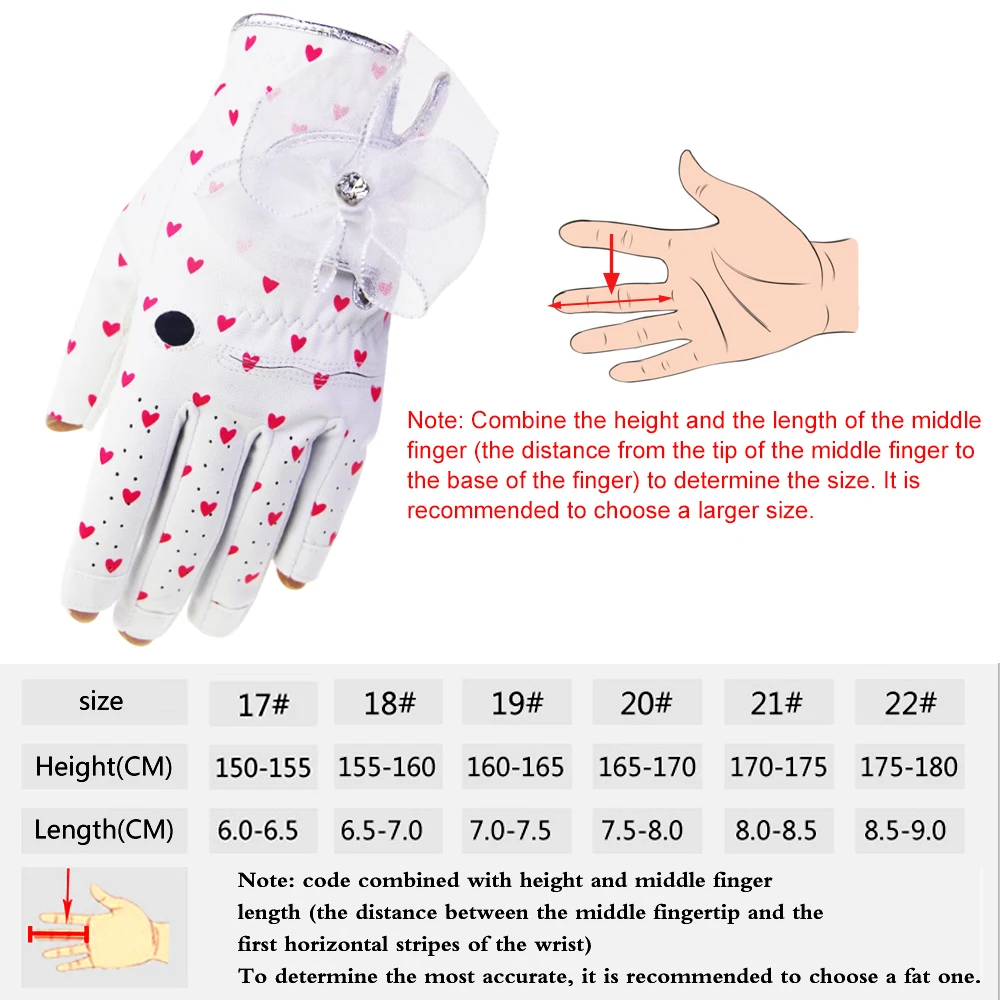 1 Pair Fashion Women Golf Gloves Ladies Soft Sport Gloves Bow-knot Heart Shape High-grade PU Breathable Non-slip Wear-resistant