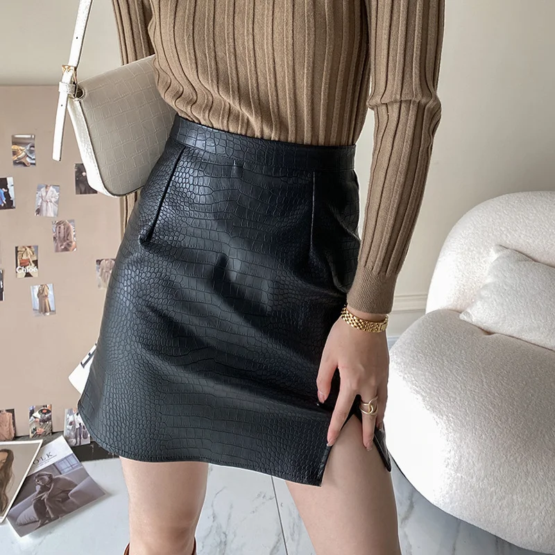 

Женская Осенняя мини-юбка из искусственной кожи, привлекательная облегающая женская юбка на бедрах, 2022