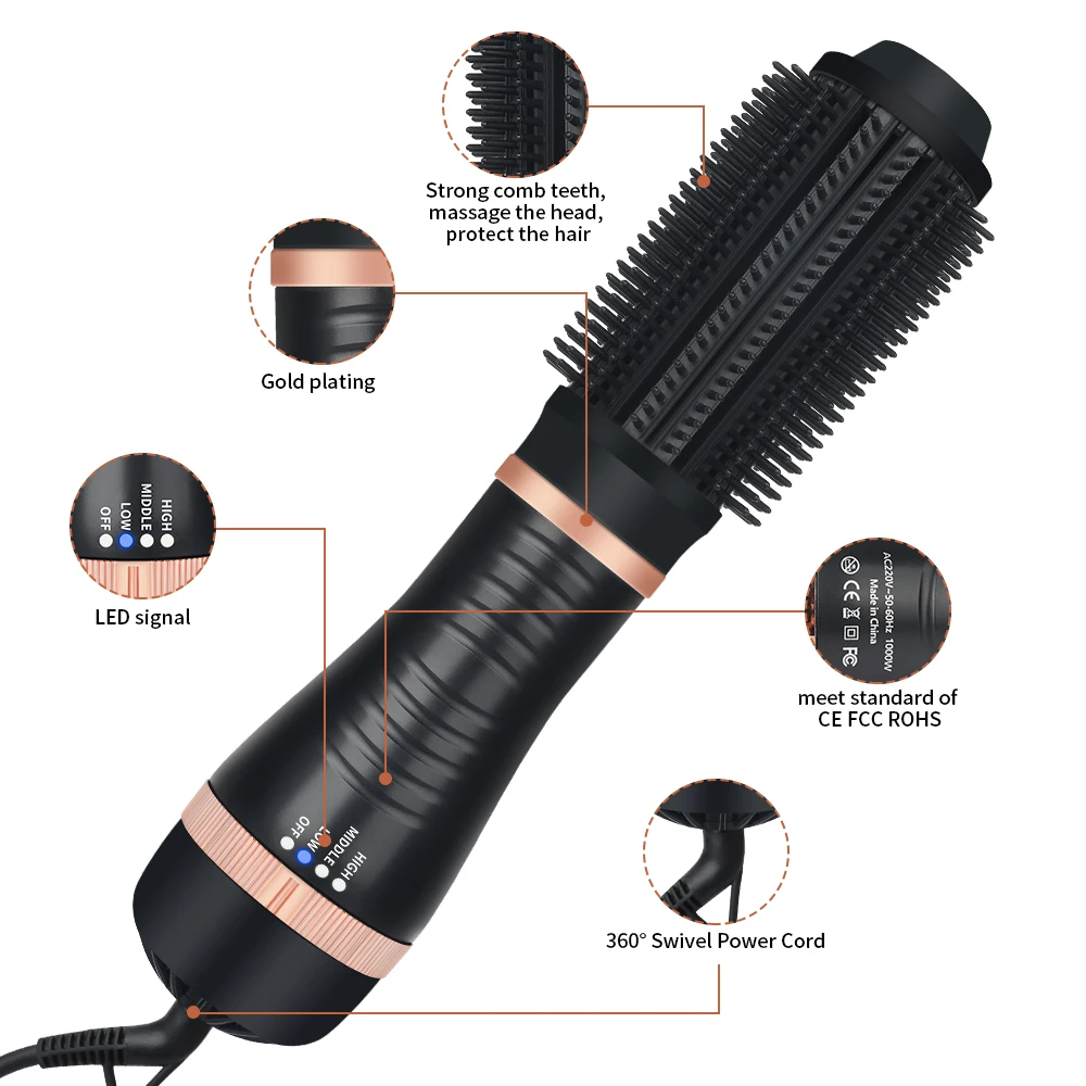 

1000W Hair Dryer Hot Air Brush Electric Comb Hair Curler Straightener Brush Ion Blow Dryer Brush Hair Volumizer Styling Tools
