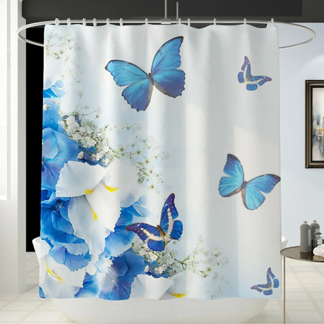 

Kit Shower Curtain Accessories Tool Parts Replacement Butterfly Rose Print