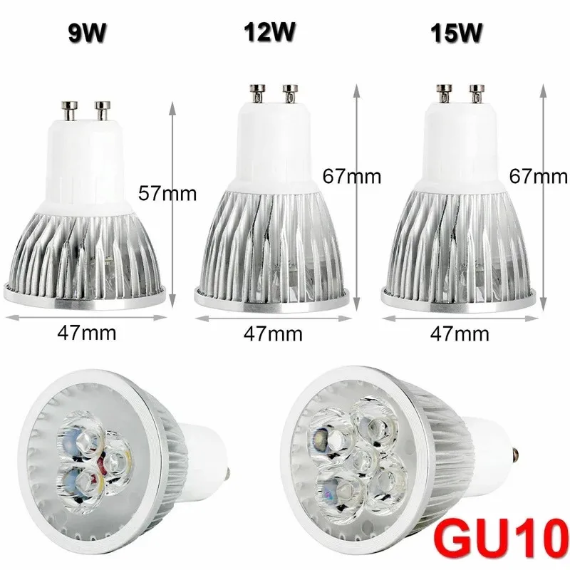 Фото Светодиодная лампа высокой мощности GU10 9W 12W 15W lampara 220V E27 E14 MR16 12v LED de alta potencia luz caliente/blanco Светодиодная лампа Downlight №3