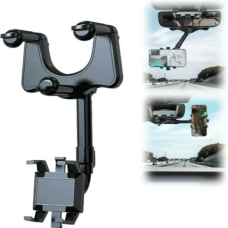 

360° Car Rearview Mirror Mount Phone Holder Universal Vehicle Mount Phone GPS Holder Rotating Adjustable Telescopic Phone Holder