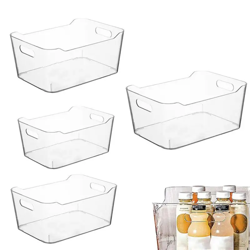 

Прозрачные корзины для хранения 4 шт., зеркальные корзины для морозильной камеры с ручкой, многофункциональные прозрачные контейнеры для хранения для холодильника, шкафа
