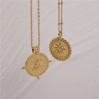 high end stainless steel jewelry sun star coin pendant necklace for women